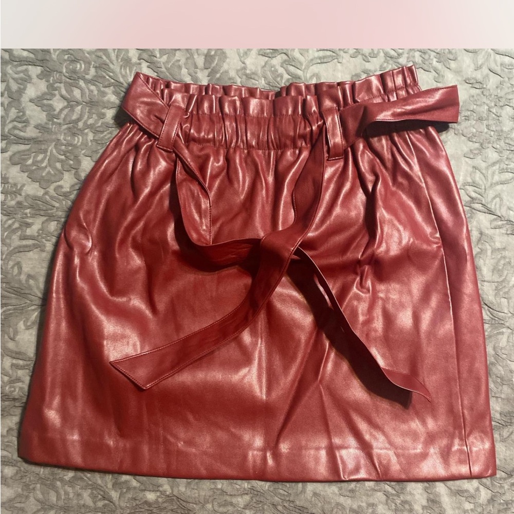 LOFT Red Faux Leather Paperbag Waist Mini Skirt